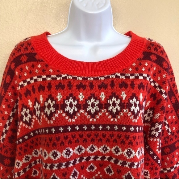 NWT BP. Crafted Cropped Sweater In Red Scarlet Holiday Fairisle Plus Size 3X - Picture 2 of 11